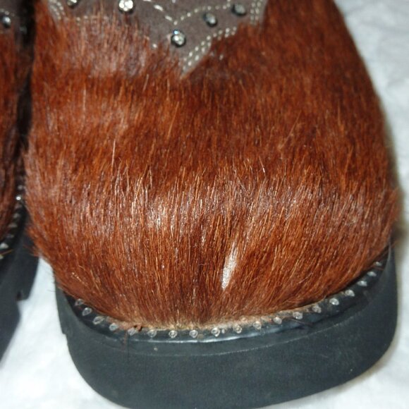 RARE Justin Leather Brindle Hair-On Hide w/ Rhinestones Cowgirl Boots 9 - Picture 16 of 16